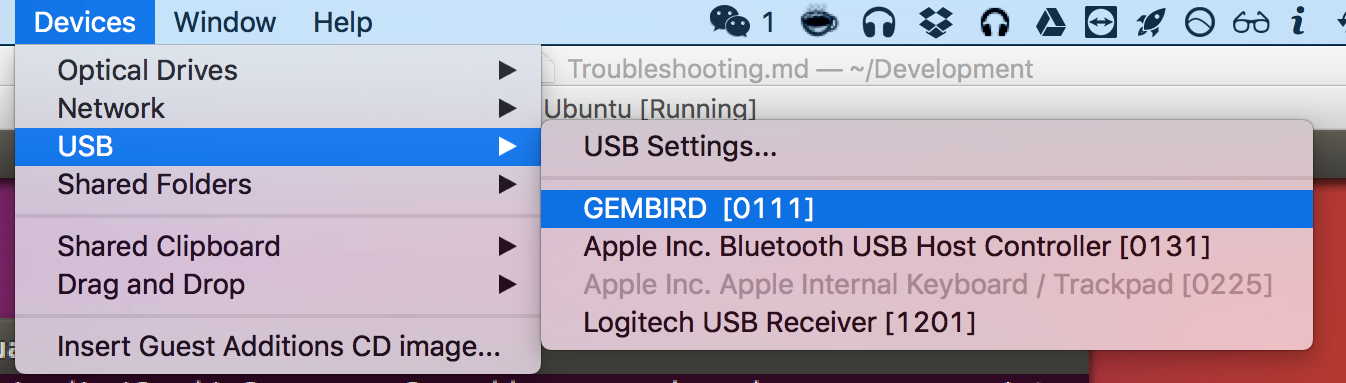 microSD card in VirtualBox Menu